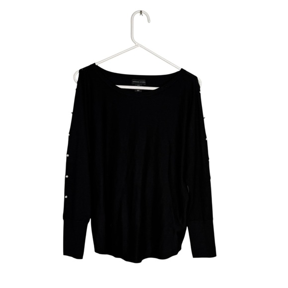 Adrienne Vittadini Size Medium Black Rayon/Polyester w Pearls On The Sleeves - Picture 1 of 10